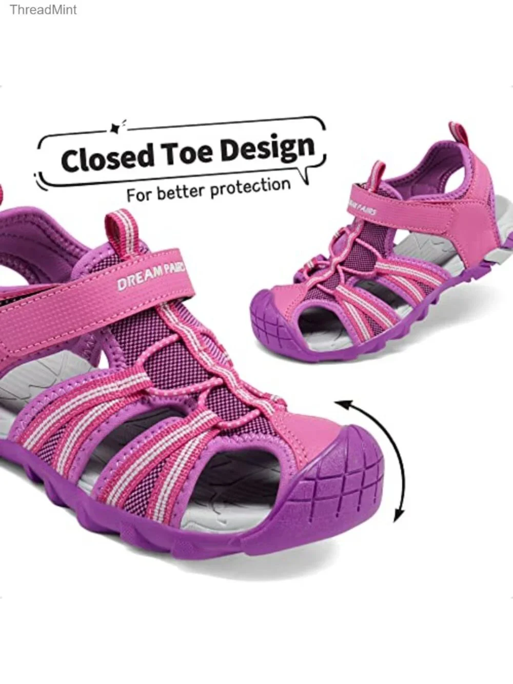 Kids Athletic Water Sandals Closed Toe Hook and Loop Quick-Dry